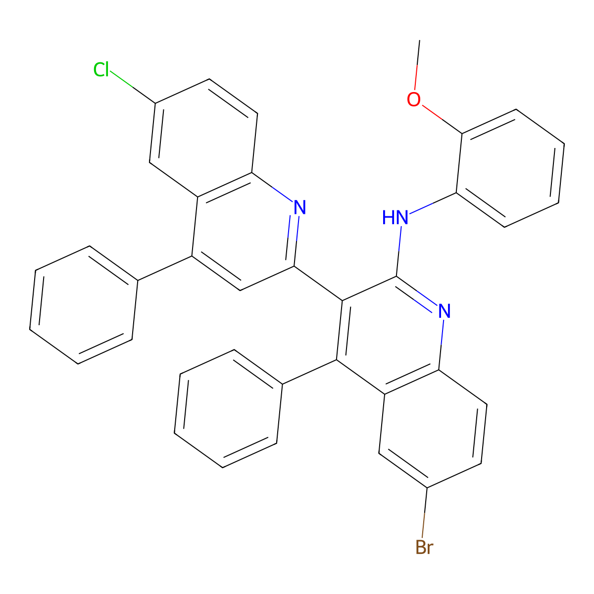 6-bromo-3-(6-chloro-4-phenylquinolin-2-yl)-N-(2-methoxyphenyl)-4-phenylquinolin-2-amine molecular structure, CAS 392321-79-8
