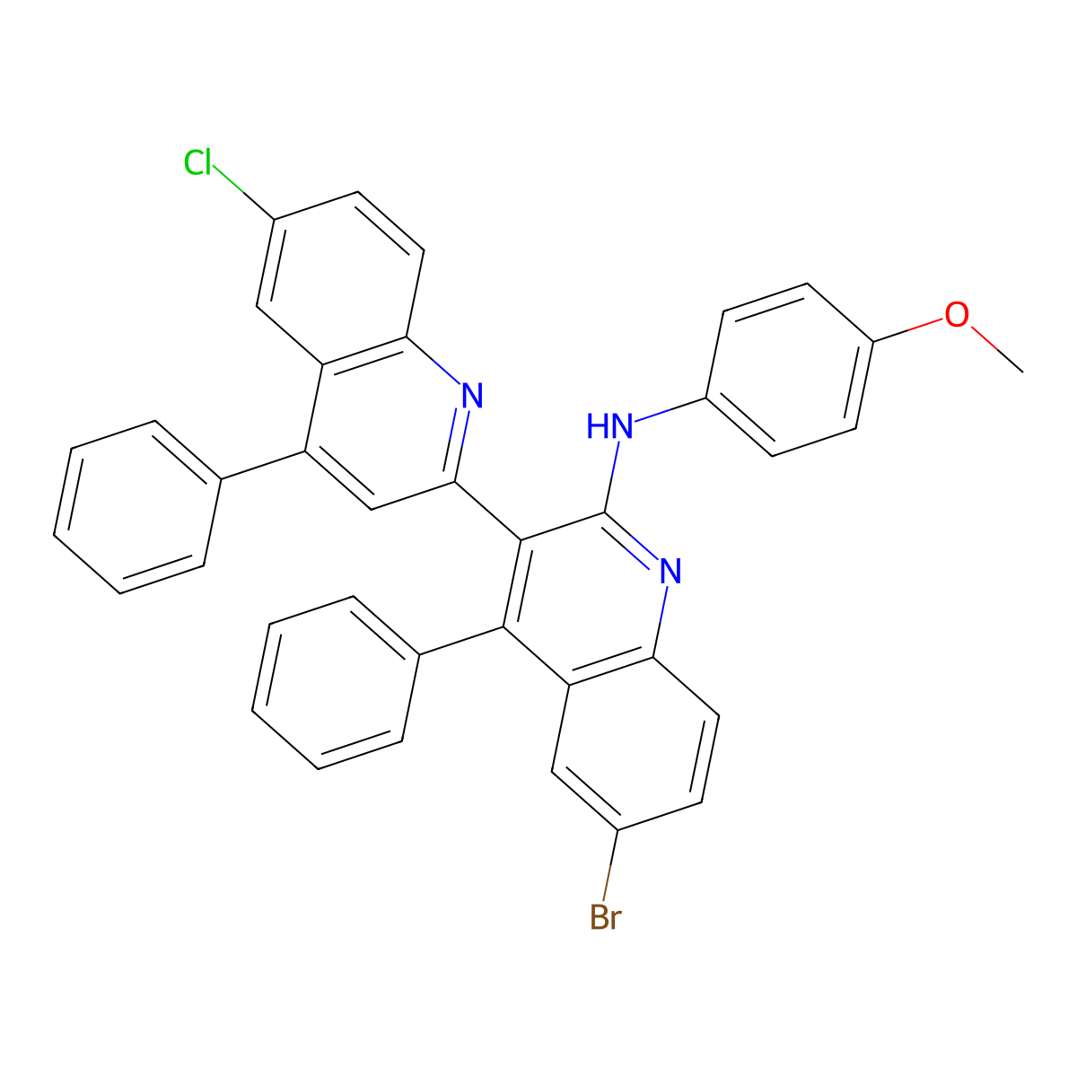 6-bromo-3-(6-chloro-4-phenylquinolin-2-yl)-N-(4-methoxyphenyl)-4-phenylquinolin-2-amine molecular structure, CAS 392321-80-1