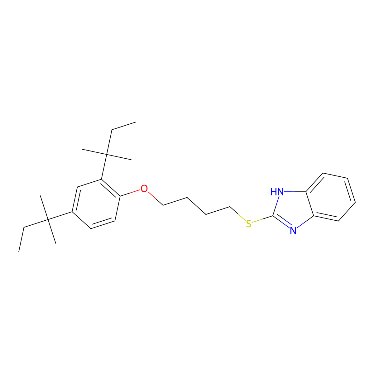 2-((4-(2,4-di-tert-pentylphenoxy)butyl)thio)-1H-benzo[d]imidazole molecular structure, CAS 392321-87-8