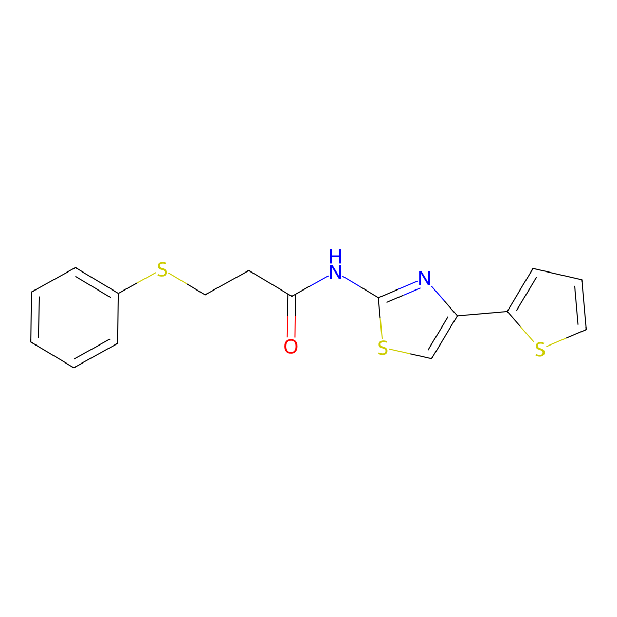 3-(phenylthio)-N-(4-(thiophen-2-yl)thiazol-2-yl)propanamide molecular structure, CAS 392322-58-6