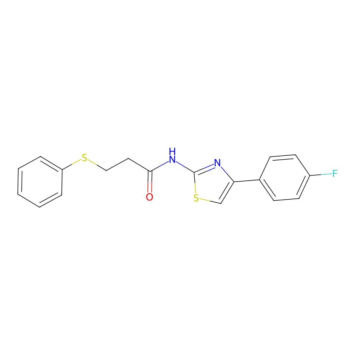 N-(4-(4-fluorophenyl)thiazol-2-yl)-3-(phenylthio)propanamide molecular structure, CAS 392322-62-2