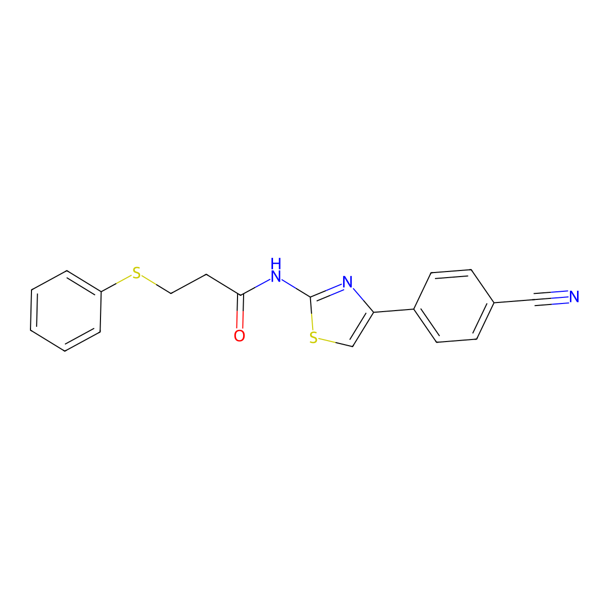 N-(4-(4-cyanophenyl)thiazol-2-yl)-3-(phenylthio)propanamide molecular structure, CAS 392322-64-4