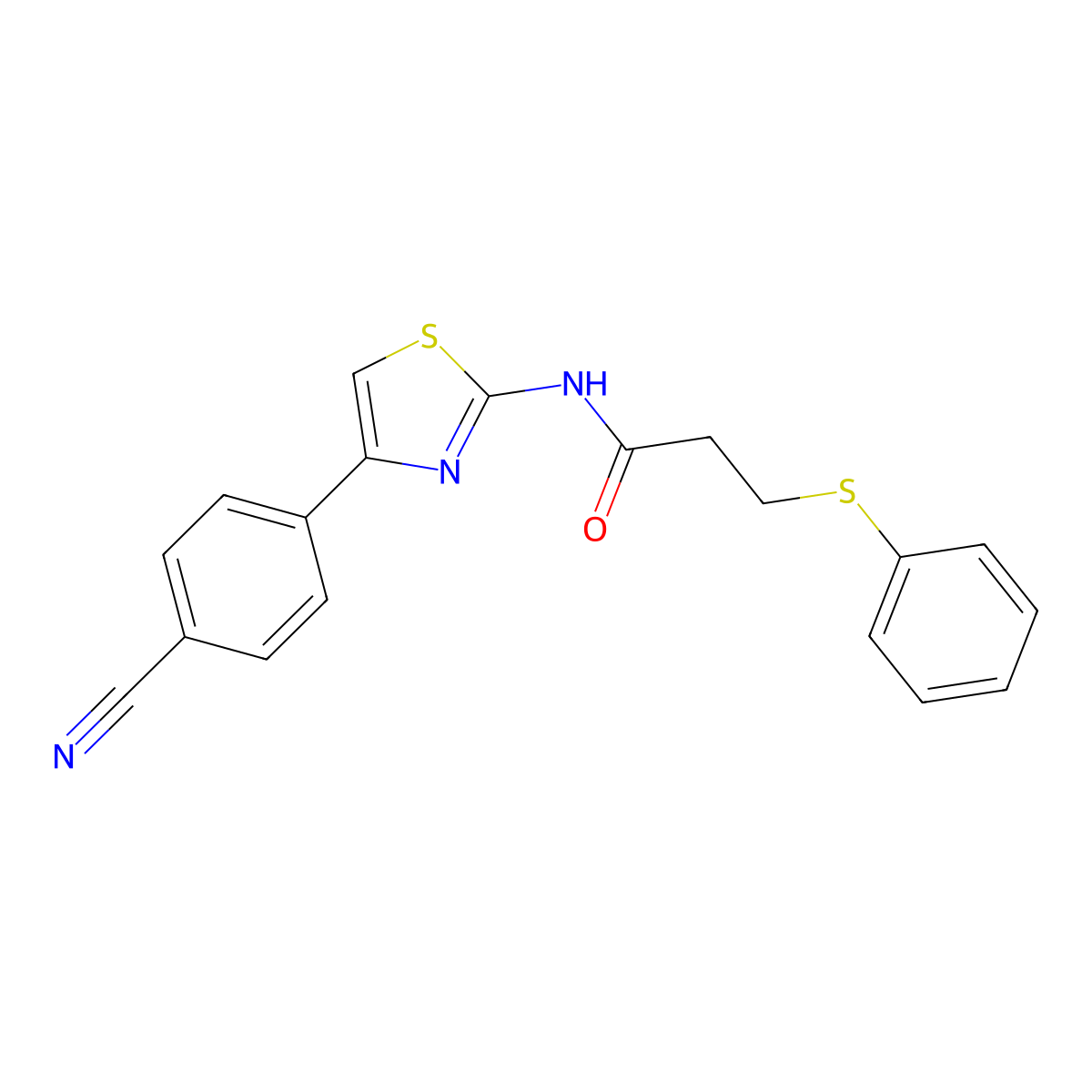 N-(4-(4-cyanophenyl)thiazol-2-yl)-3-(phenylthio)propanamide molecular structure, CAS 392322-64-4