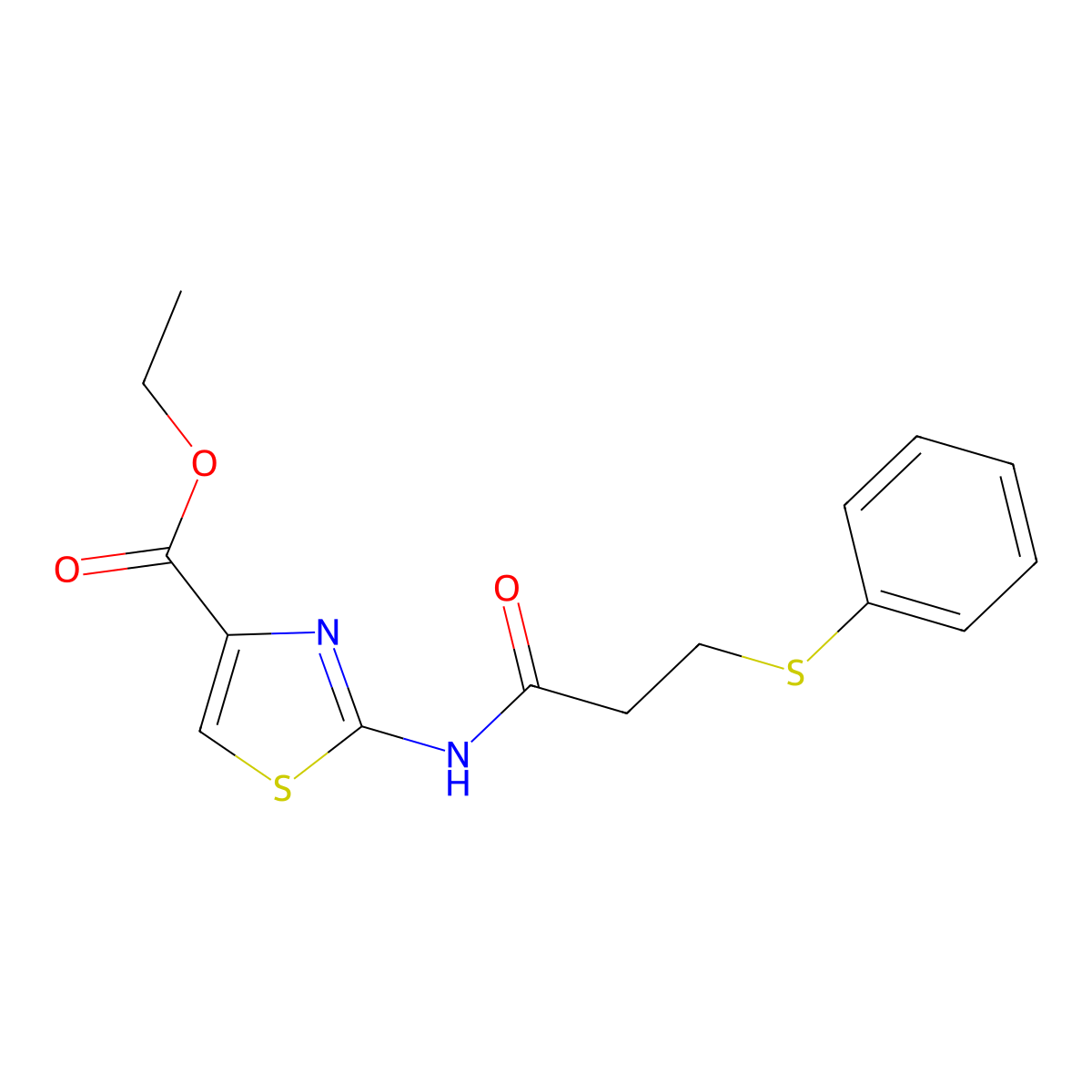 Ethyl 2-(3-(phenylthio)propanamido)thiazole-4-carboxylate molecular structure, CAS 392322-67-7