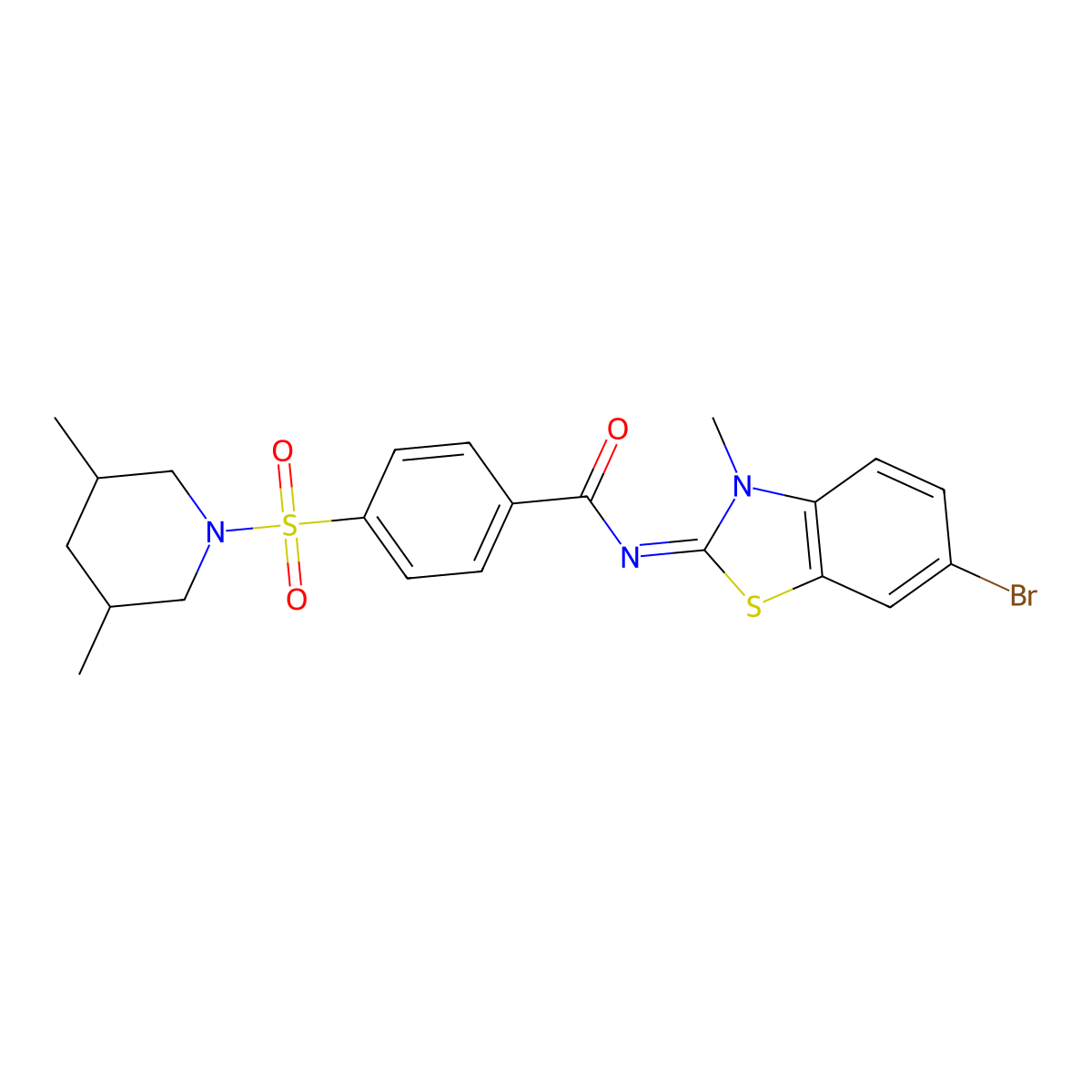 N-(6-bromo-3-methyl-1,3-benzothiazol-2-ylidene)-4-(3,5-dimethylpiperidin-1-yl)sulfonylbenzamide molecular structure, CAS 392323-13-6