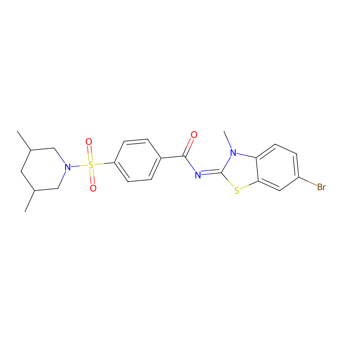 N-(6-bromo-3-methyl-1,3-benzothiazol-2-ylidene)-4-(3,5-dimethylpiperidin-1-yl)sulfonylbenzamide molecular structure, CAS 392323-13-6