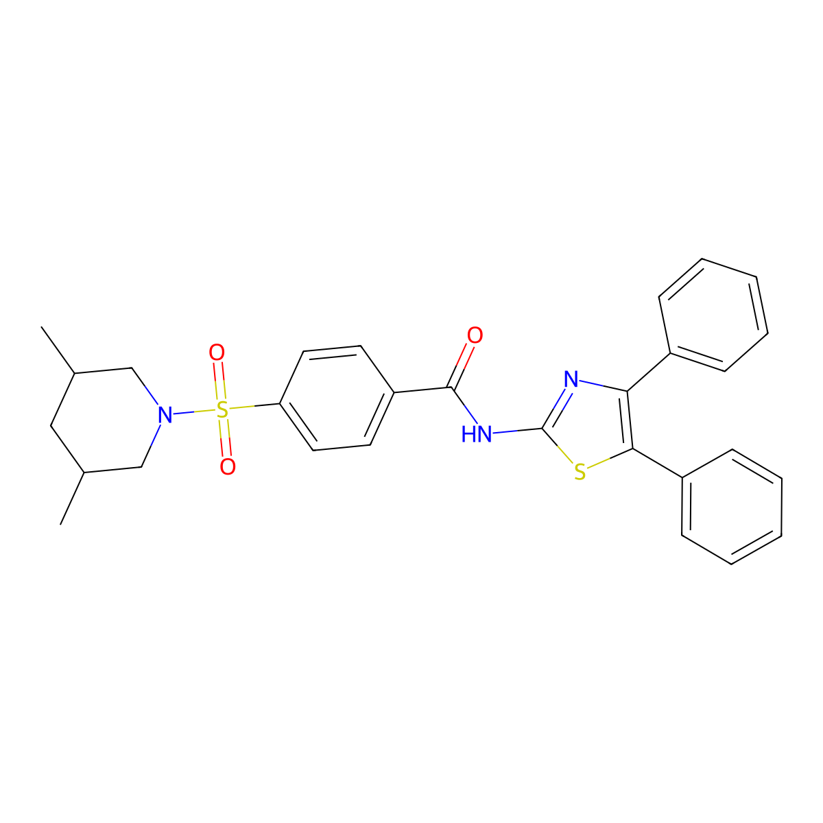 4-((3,5-dimethylpiperidin-1-yl)sulfonyl)-N-(4,5-diphenylthiazol-2-yl)benzamide molecular structure, CAS 392323-22-7