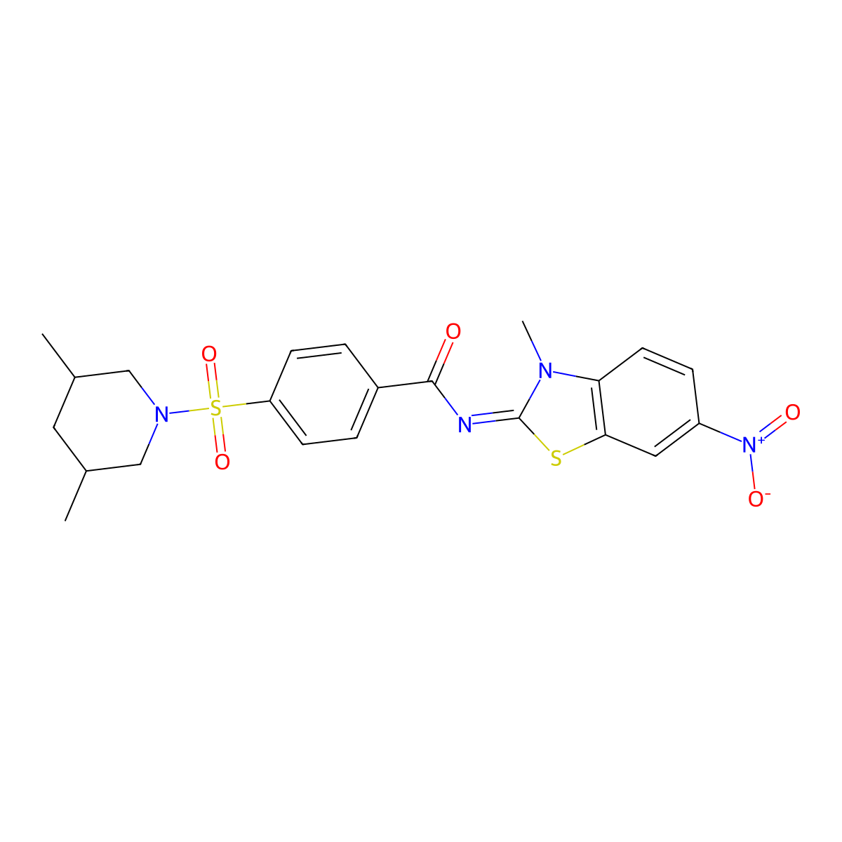 4-(3,5-dimethylpiperidin-1-yl)sulfonyl-N-(3-methyl-6-nitro-1,3-benzothiazol-2-ylidene)benzamide molecular structure, CAS 392323-30-7