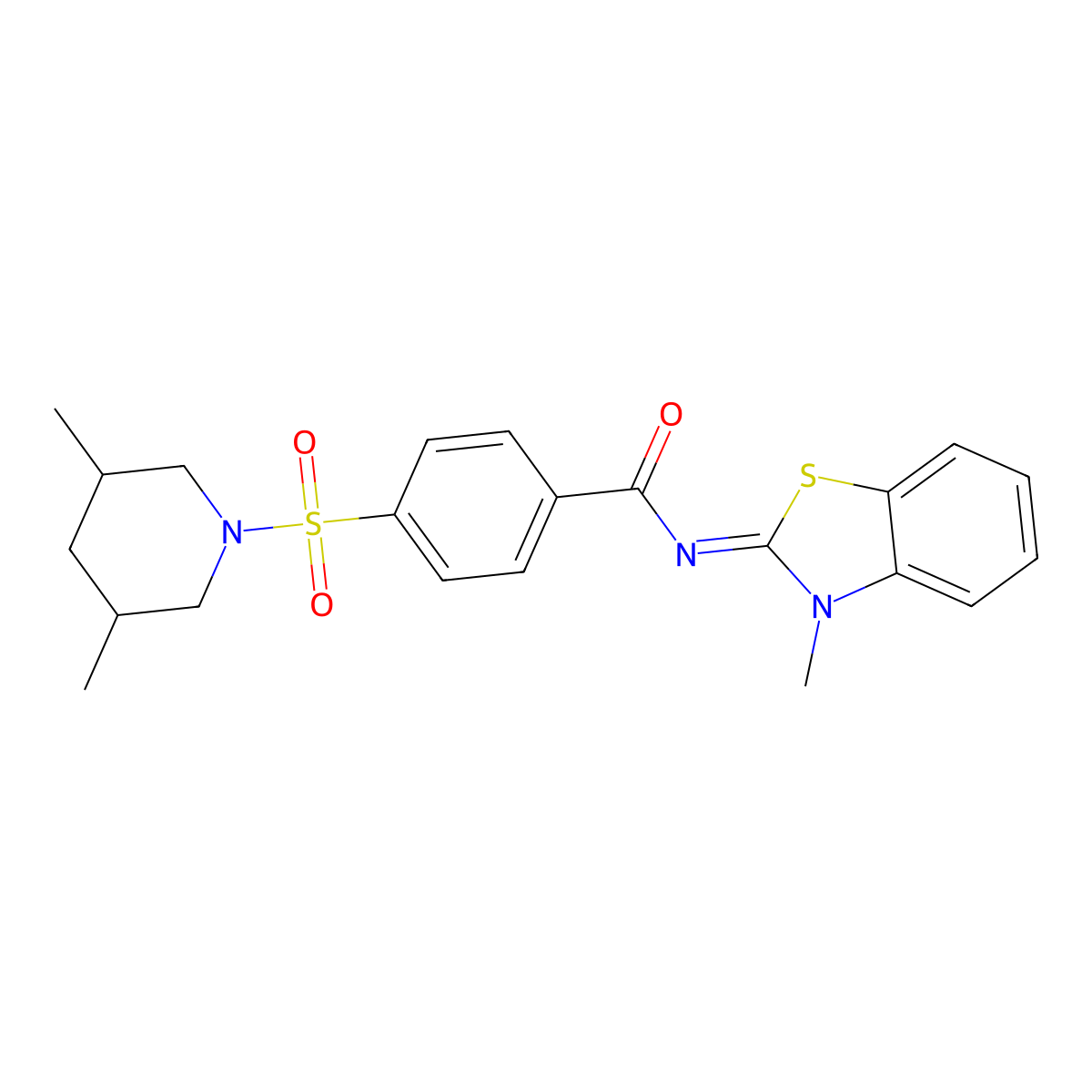 4-(3,5-dimethylpiperidin-1-yl)sulfonyl-N-(3-methyl-1,3-benzothiazol-2-ylidene)benzamide molecular structure, CAS 392323-31-8