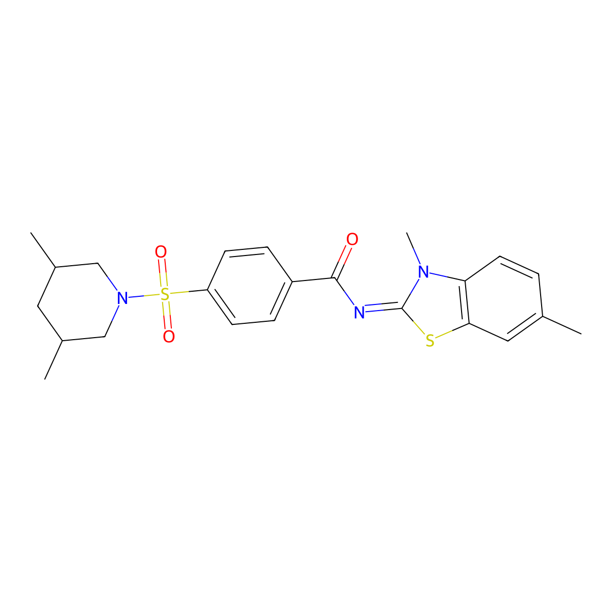N-(3,6-dimethyl-1,3-benzothiazol-2-ylidene)-4-(3,5-dimethylpiperidin-1-yl)sulfonylbenzamide molecular structure, CAS 392323-34-1