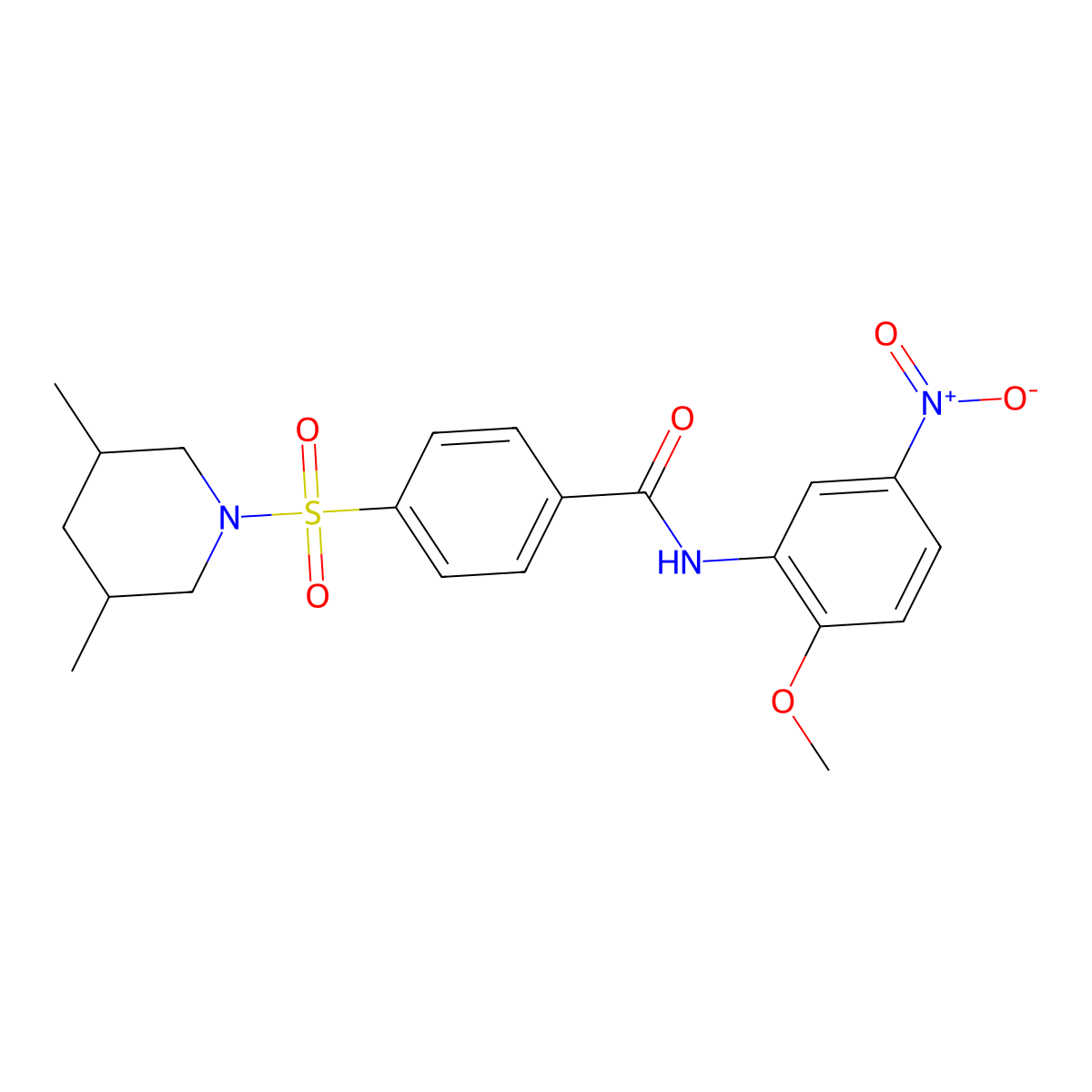 4-(3,5-dimethylpiperidin-1-yl)sulfonyl-N-(2-methoxy-5-nitrophenyl)benzamide molecular structure, CAS 392323-49-8