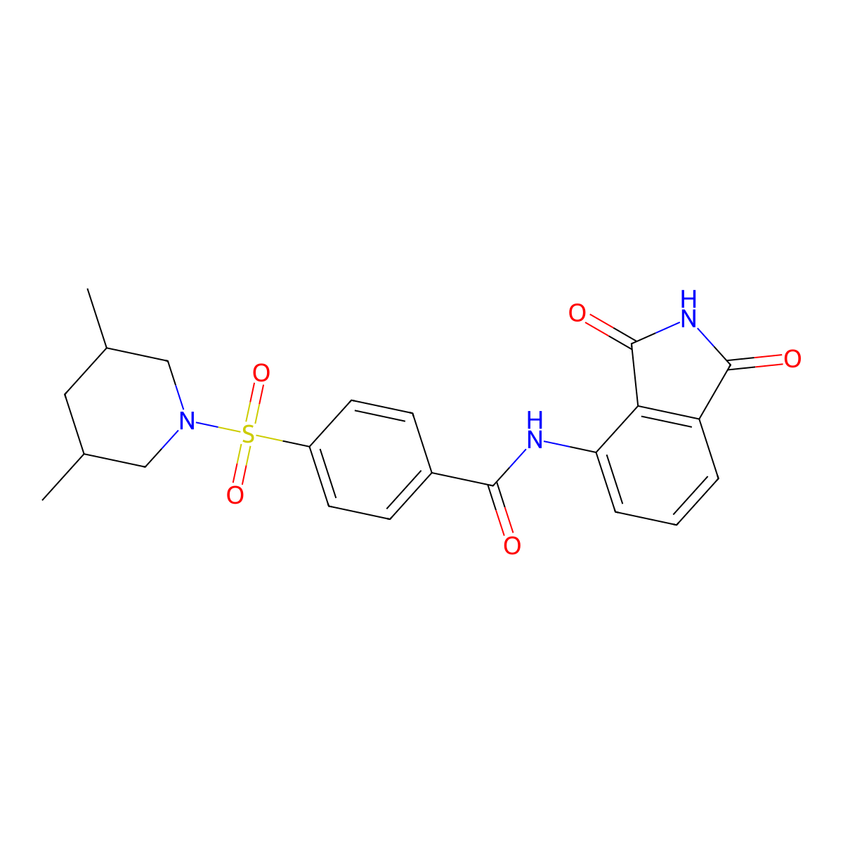 4-((3,5-dimethylpiperidin-1-yl)sulfonyl)-N-(1,3-dioxoisoindolin-4-yl)benzamide molecular structure, CAS 392323-58-9