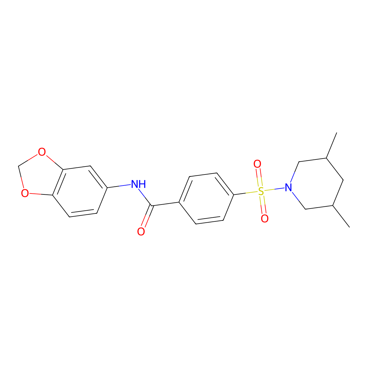 N-(benzo[d][1,3]dioxol-5-yl)-4-((3,5-dimethylpiperidin-1-yl)sulfonyl)benzamide molecular structure, CAS 392323-66-9