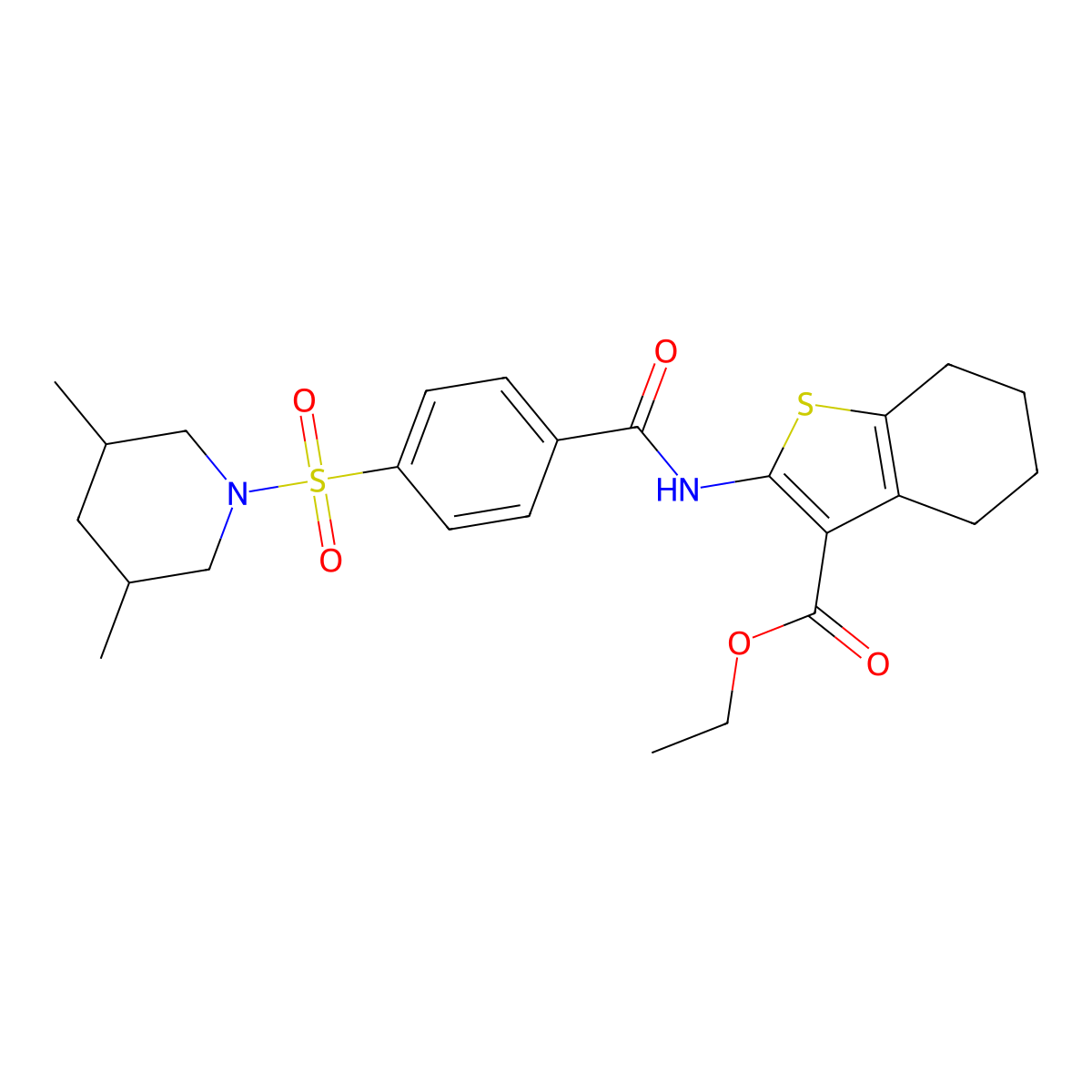 Ethyl 2-(4-((3,5-dimethylpiperidin-1-yl)sulfonyl)benzamido)-4,5,6,7-tetrahydrobenzo[b]thiophene-3-carboxylate molecular structure, CAS 392323-75-0
