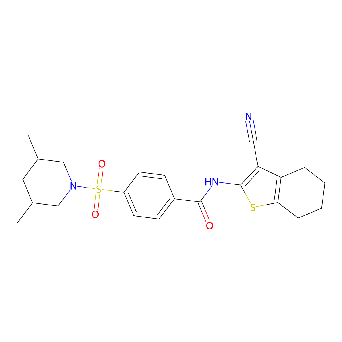 N-(3-cyano-4,5,6,7-tetrahydrobenzo[b]thiophen-2-yl)-4-((3,5-dimethylpiperidin-1-yl)sulfonyl)benzamide molecular structure, CAS 392323-78-3