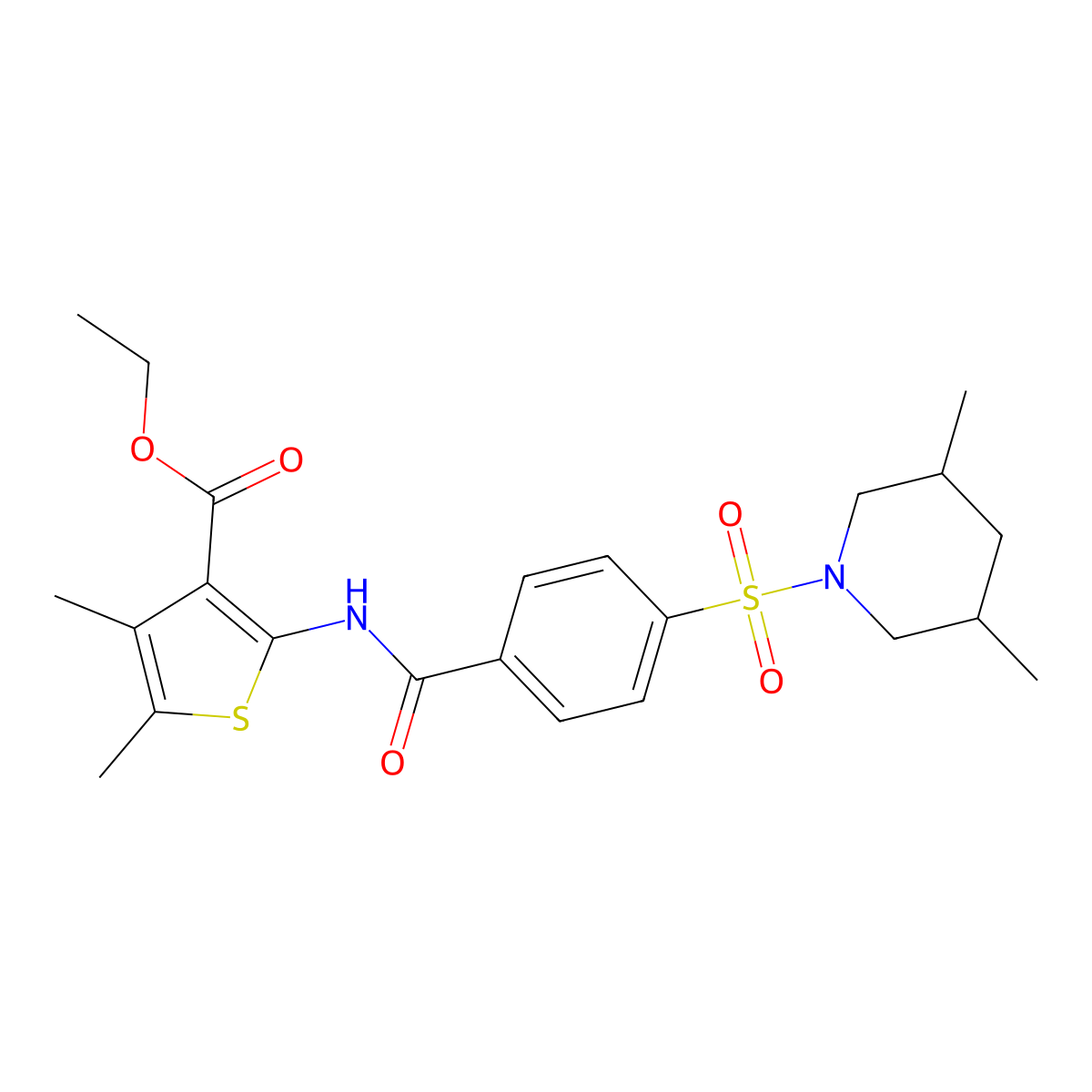 Ethyl 2-(4-((3,5-dimethylpiperidin-1-yl)sulfonyl)benzamido)-4,5-dimethylthiophene-3-carboxylate molecular structure, CAS 392323-83-0