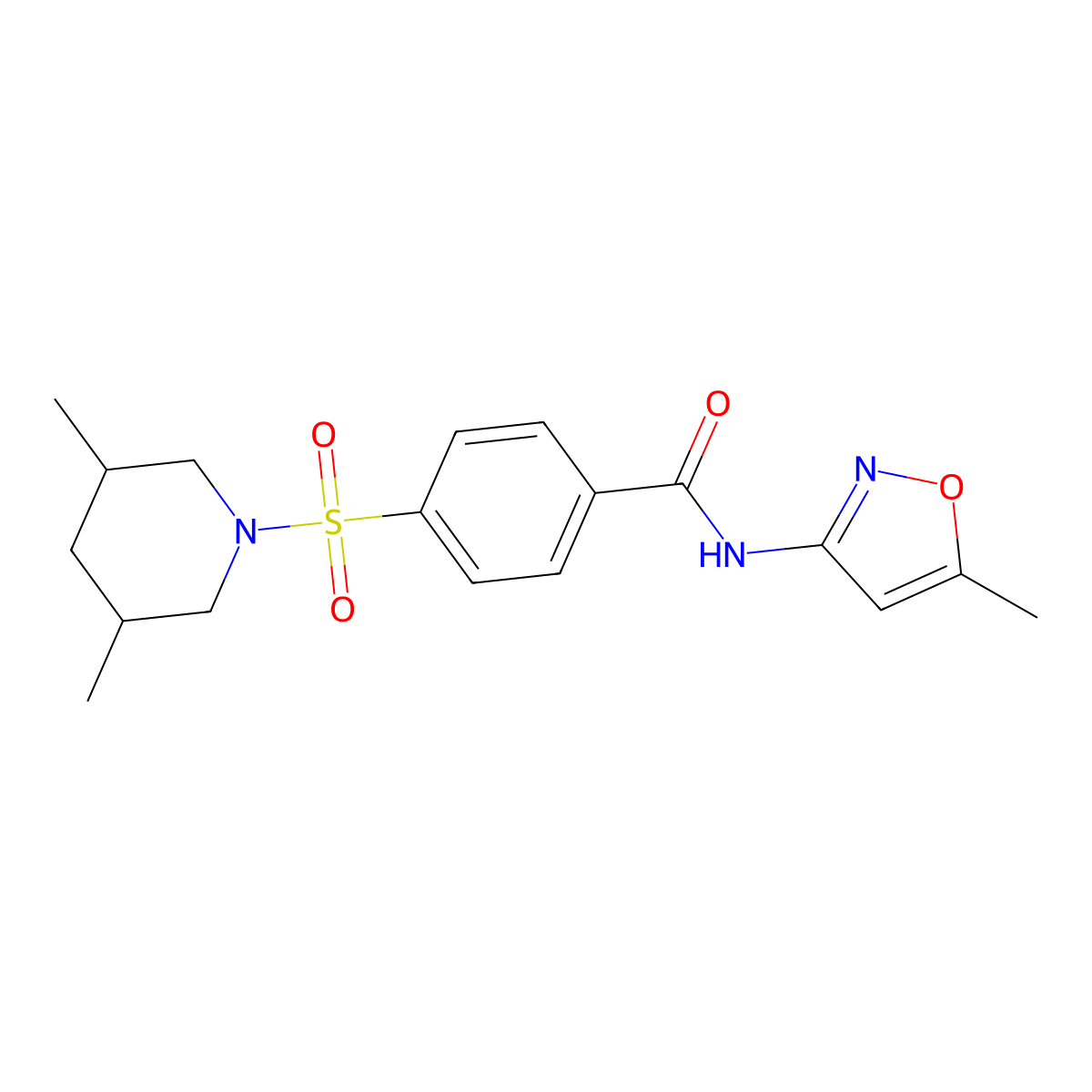 4-((3,5-dimethylpiperidin-1-yl)sulfonyl)-N-(5-methylisoxazol-3-yl)benzamide molecular structure, CAS 392323-85-2