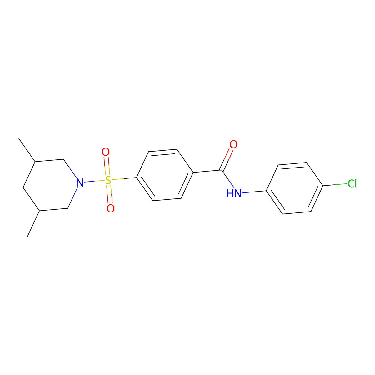 N-(4-chlorophenyl)-4-((3,5-dimethylpiperidin-1-yl)sulfonyl)benzamide molecular structure, CAS 392323-93-2