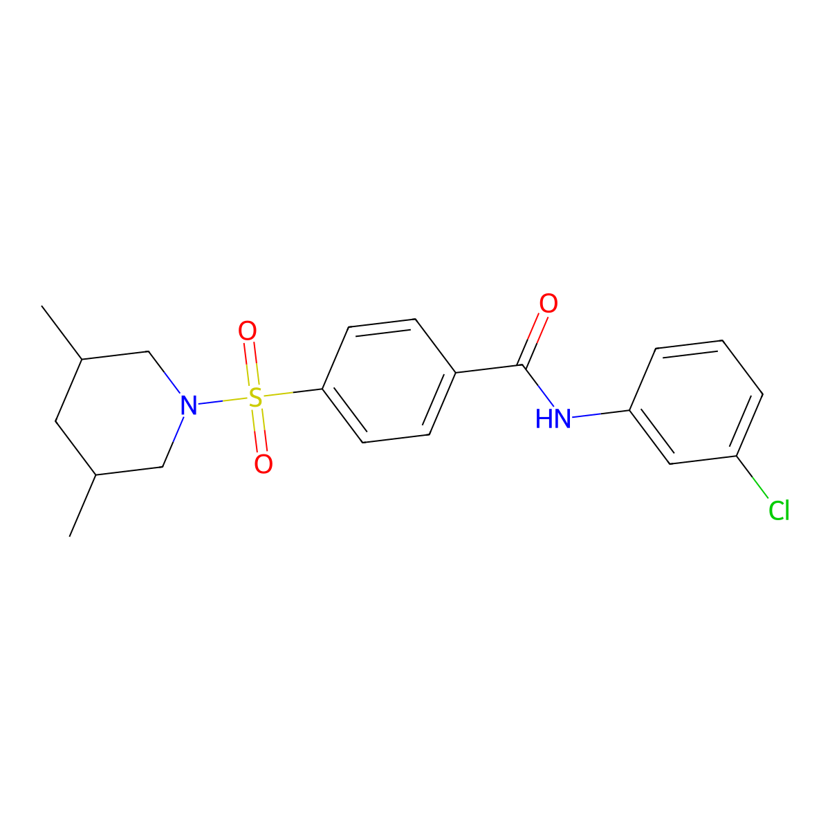 N-(3-chlorophenyl)-4-((3,5-dimethylpiperidin-1-yl)sulfonyl)benzamide molecular structure, CAS 392323-95-4