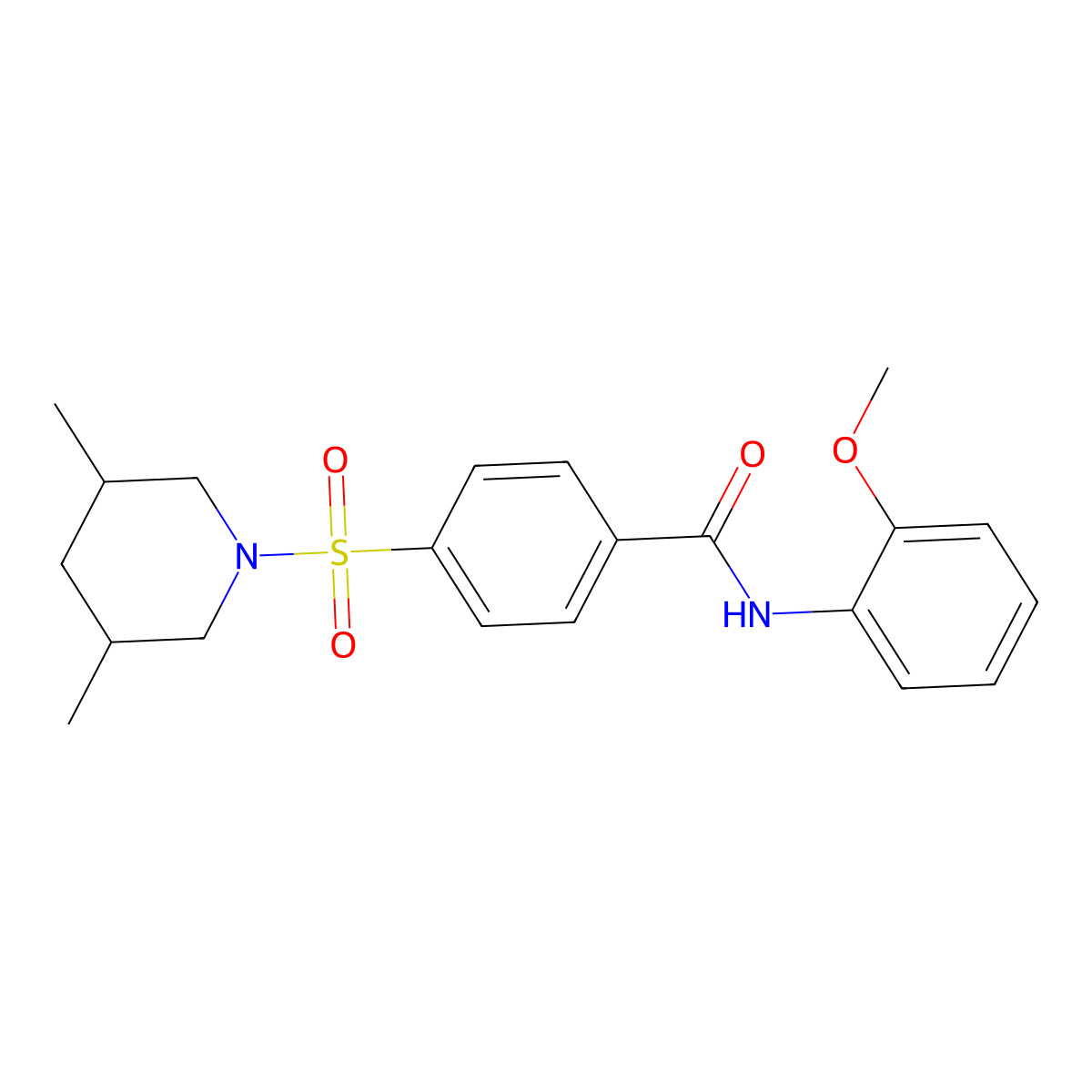 4-((3,5-dimethylpiperidin-1-yl)sulfonyl)-N-(2-methoxyphenyl)benzamide molecular structure, CAS 392324-05-9