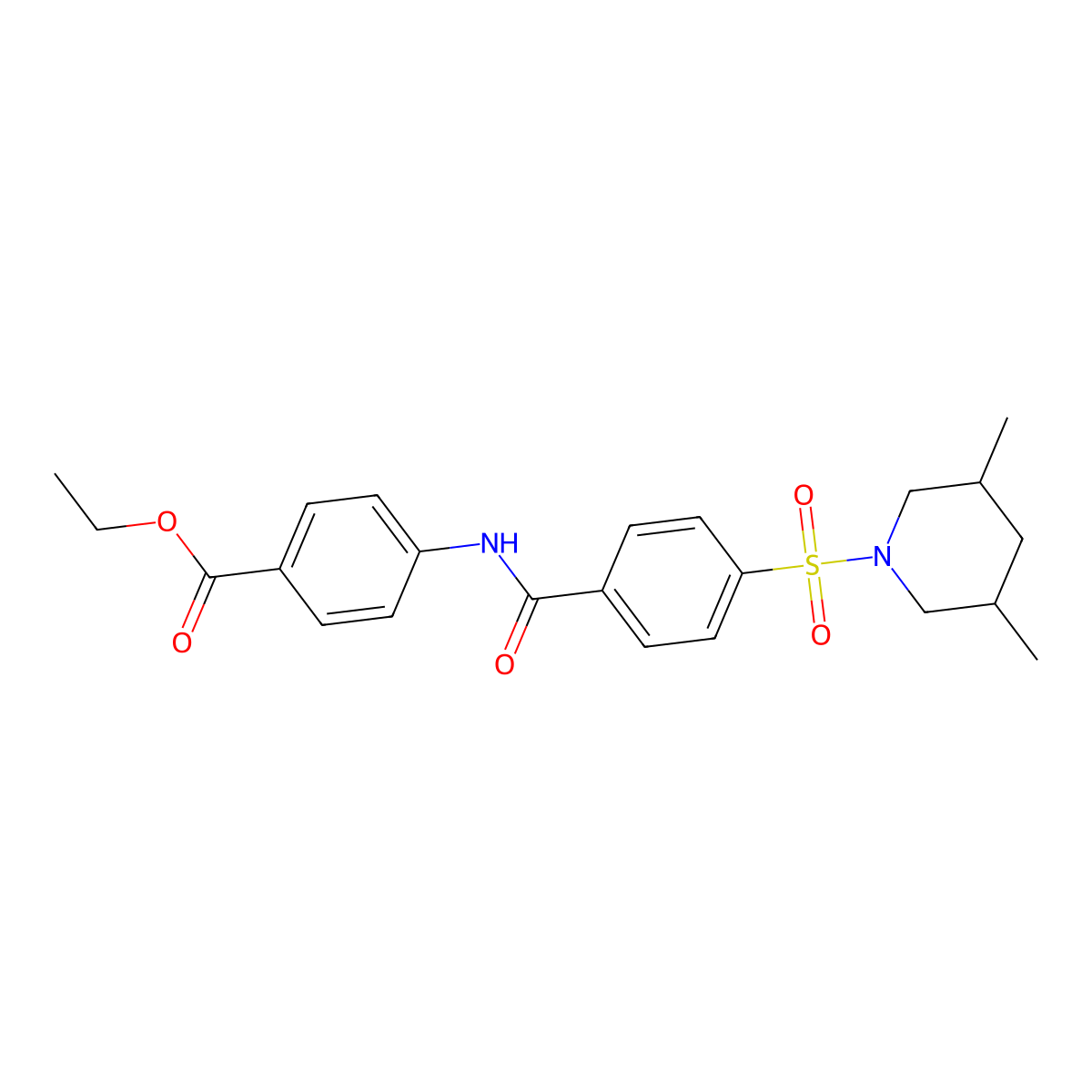 Ethyl 4-{4-[(3,5-dimethylpiperidin-1-yl)sulfonyl]benzamido}benzoate molecular structure, CAS 392324-09-3