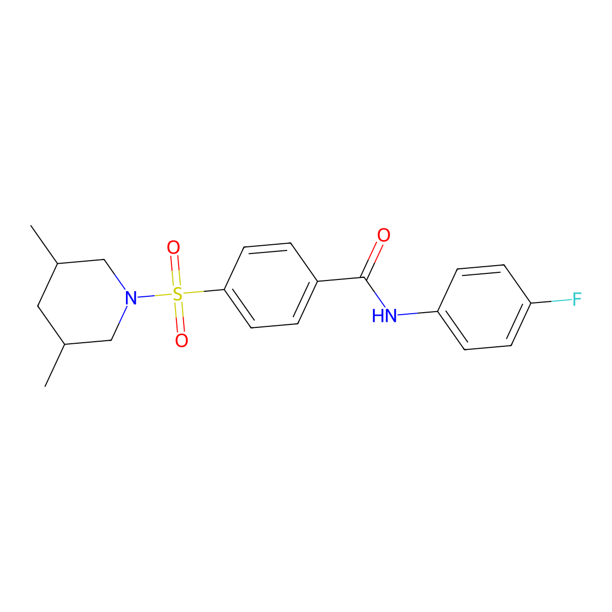 4-[(3,5-dimethylpiperidin-1-yl)sulfonyl]-N-(4-fluorophenyl)benzamide molecular structure, CAS 392324-33-3
