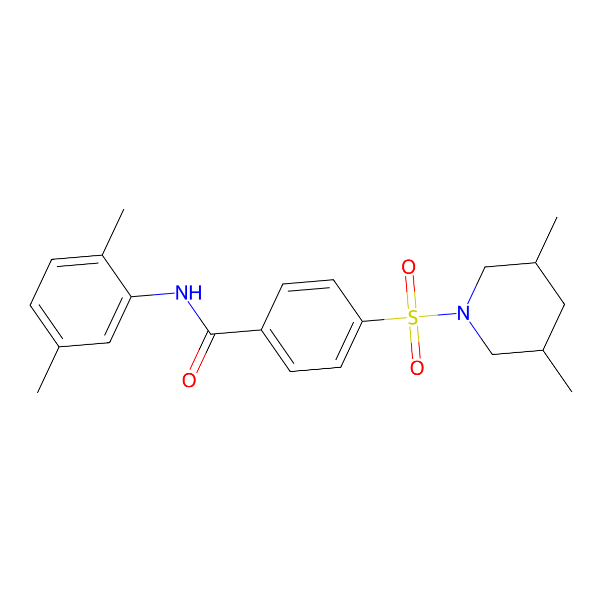 N-(2,5-dimethylphenyl)-4-((3,5-dimethylpiperidin-1-yl)sulfonyl)benzamide molecular structure, CAS 392324-37-7