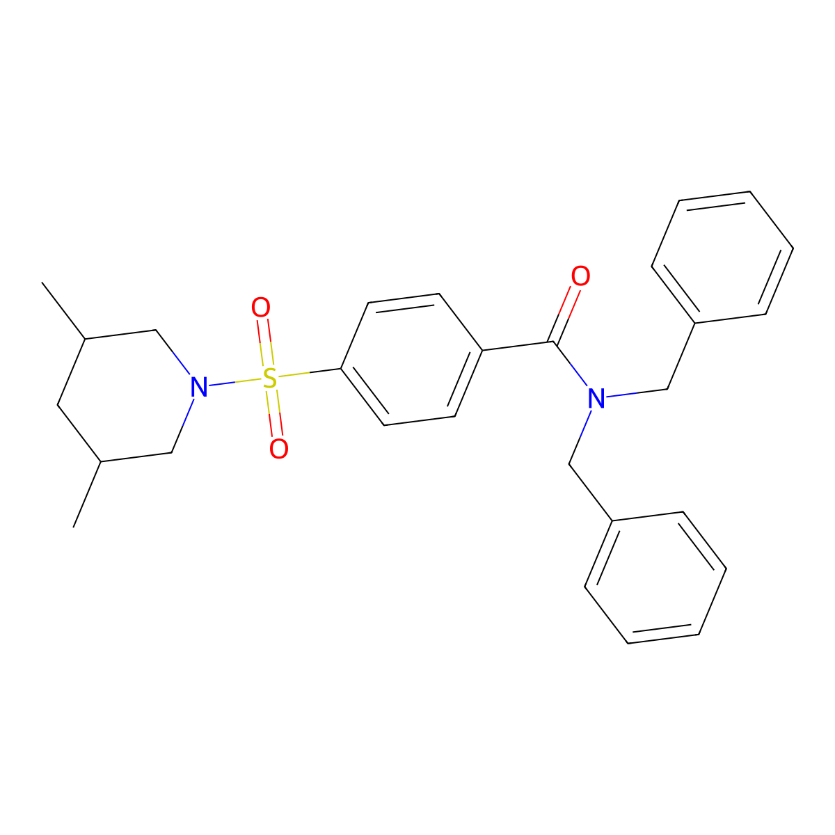 N,N-dibenzyl-4-((3,5-dimethylpiperidin-1-yl)sulfonyl)benzamide molecular structure, CAS 392324-39-9