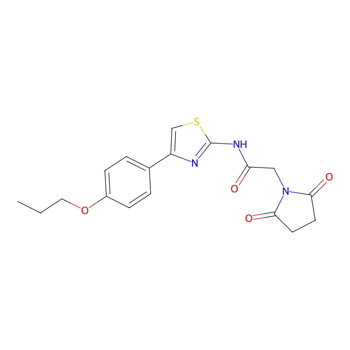 2-(2,5-dioxopyrrolidin-1-yl)-N-(4-(4-propoxyphenyl)thiazol-2-yl)acetamide molecular structure, CAS 392324-75-3
