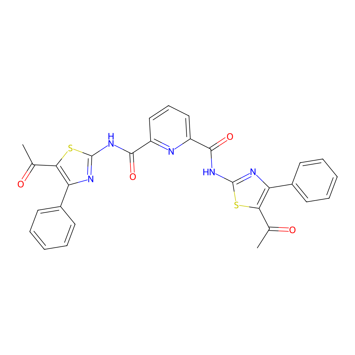 N2,N6-bis(5-acetyl-4-phenylthiazol-2-yl)pyridine-2,6-dicarboxamide molecular structure, CAS 392325-16-5