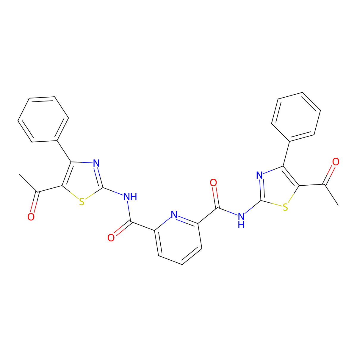 N2,N6-bis(5-acetyl-4-phenylthiazol-2-yl)pyridine-2,6-dicarboxamide molecular structure, CAS 392325-16-5