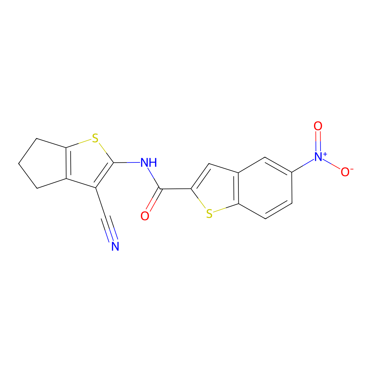 N-(3-cyano-5,6-dihydro-4H-cyclopenta[b]thiophen-2-yl)-5-nitrobenzo[b]thiophene-2-carboxamide molecular structure, CAS 392325-57-4