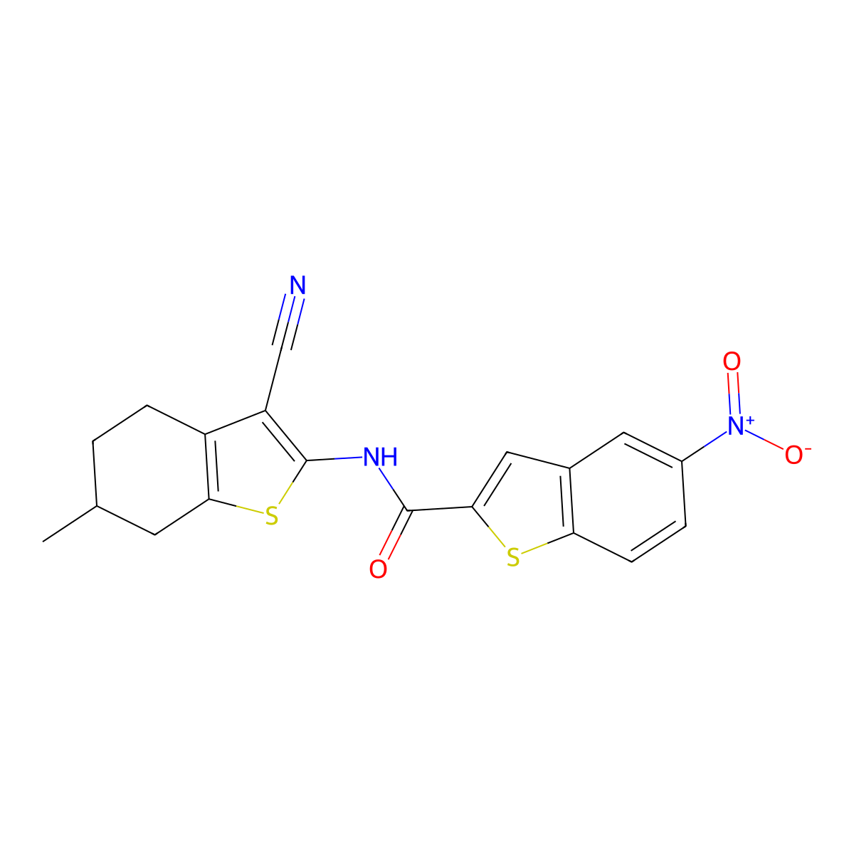 N-(3-cyano-6-methyl-4,5,6,7-tetrahydro-1-benzothiophen-2-yl)-5-nitro-1-benzothiophene-2-carboxamide molecular structure, CAS 392325-59-6