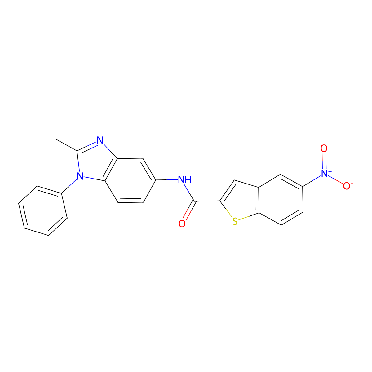 N-(2-methyl-1-phenylbenzimidazol-5-yl)-5-nitro-1-benzothiophene-2-carboxamide molecular structure, CAS 392325-61-0