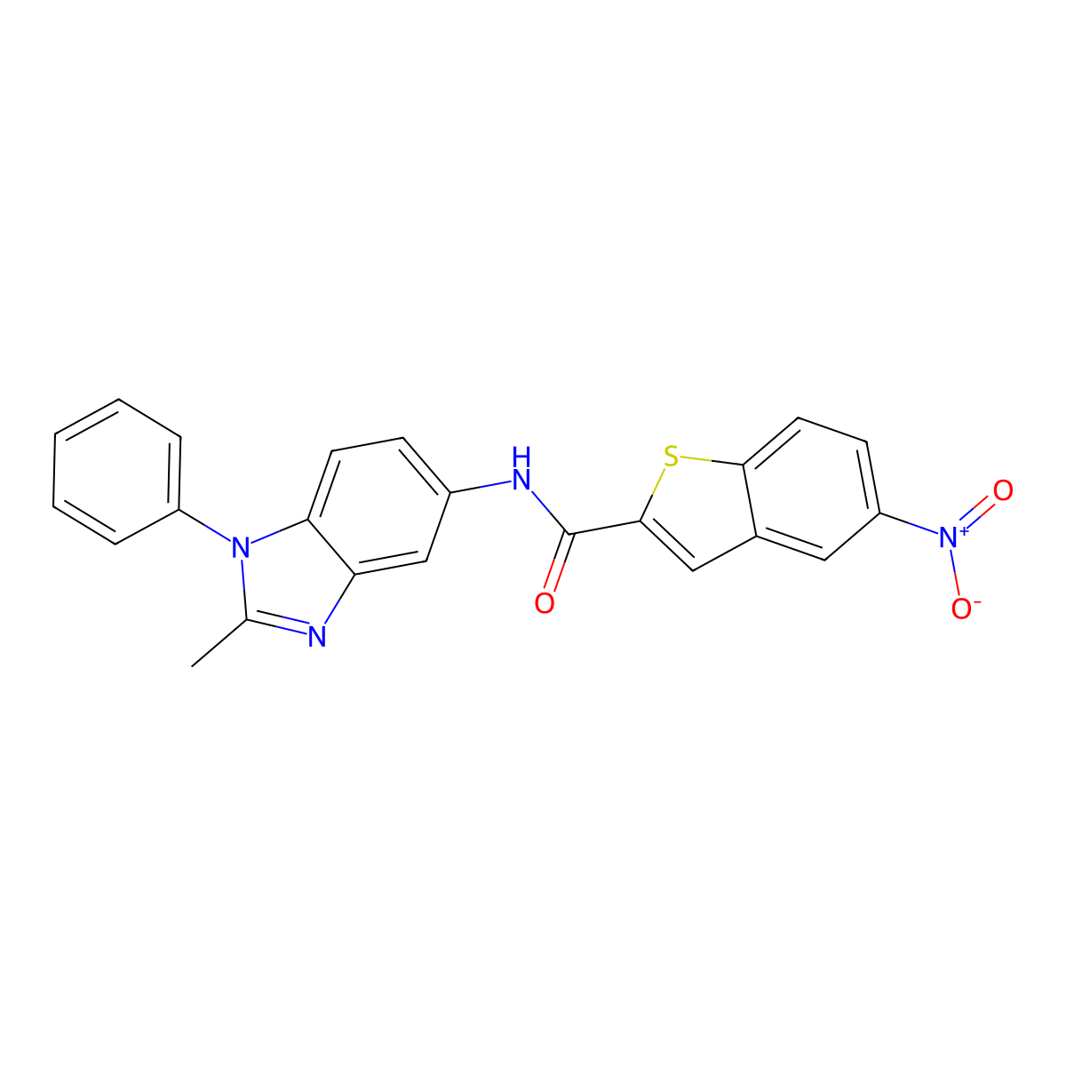 N-(2-methyl-1-phenylbenzimidazol-5-yl)-5-nitro-1-benzothiophene-2-carboxamide molecular structure, CAS 392325-61-0