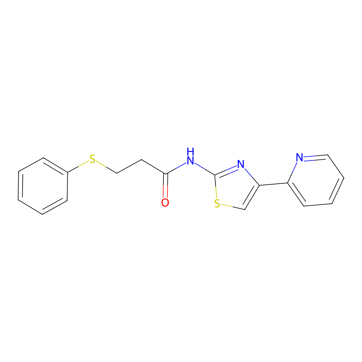 3-(phenylthio)-N-(4-(pyridin-2-yl)thiazol-2-yl)propanamide molecular structure, CAS 392326-37-3