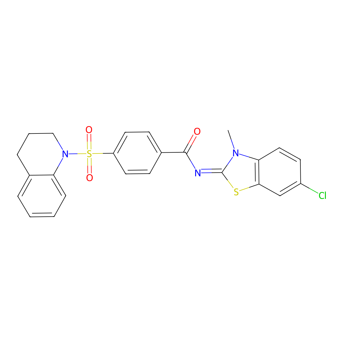 (Z)-N-(6-chloro-3-methylbenzo[d]thiazol-2(3H)-ylidene)-4-((3,4-dihydroquinolin-1(2H)-yl)sulfonyl)benzamide molecular structure, CAS 392326-64-6