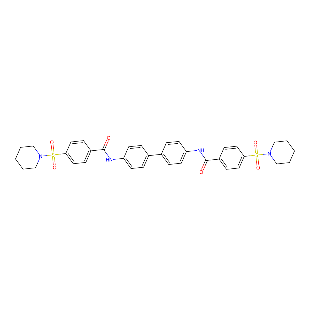 4-piperidin-1-ylsulfonyl-N-[4-[4-[(4-piperidin-1-ylsulfonylbenzoyl)amino]phenyl]phenyl]benzamide molecular structure, CAS 392326-76-0