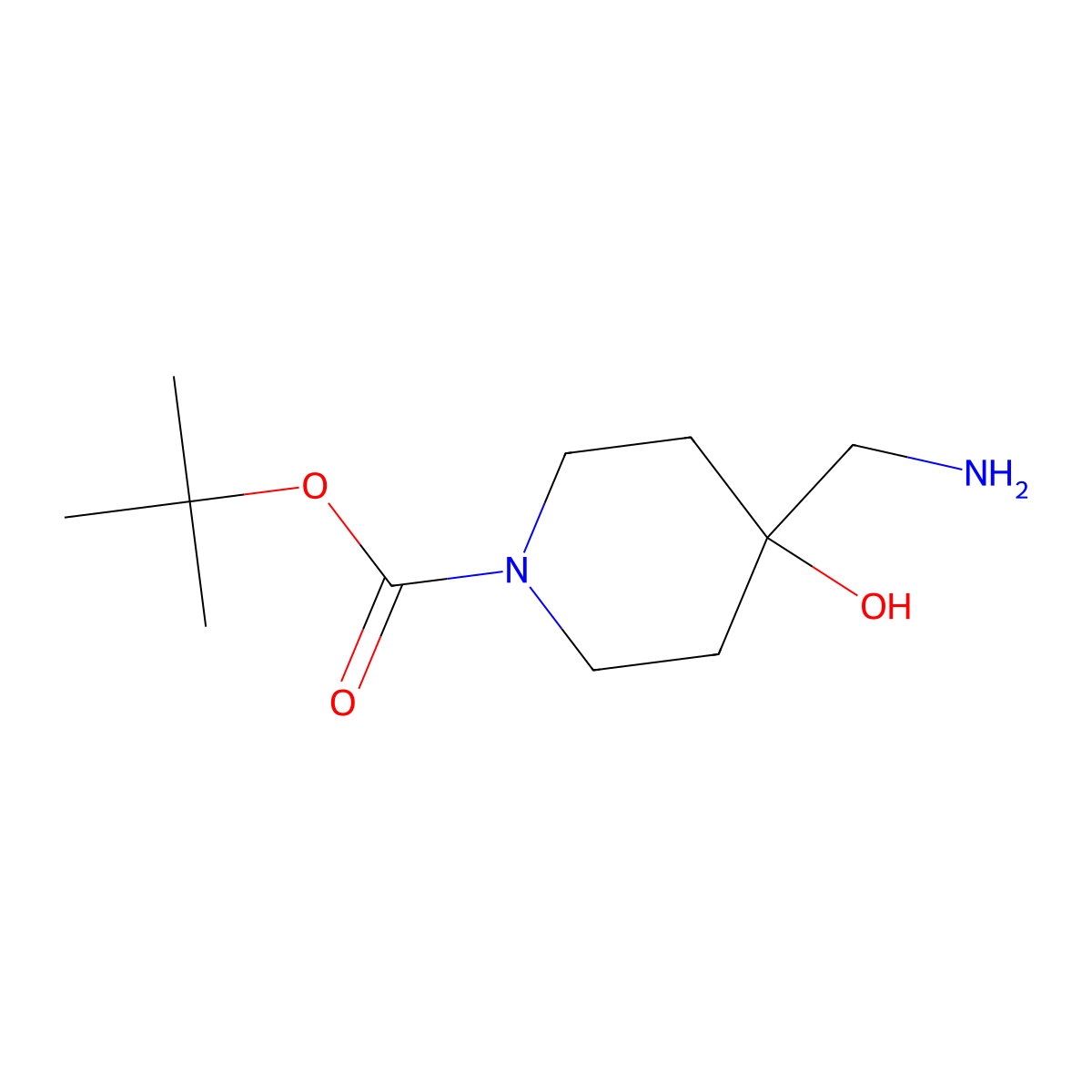 tert-Butyl 4-(aminomethyl)-4-hydroxypiperidine-1-carboxylate molecular structure, CAS 392331-66-7