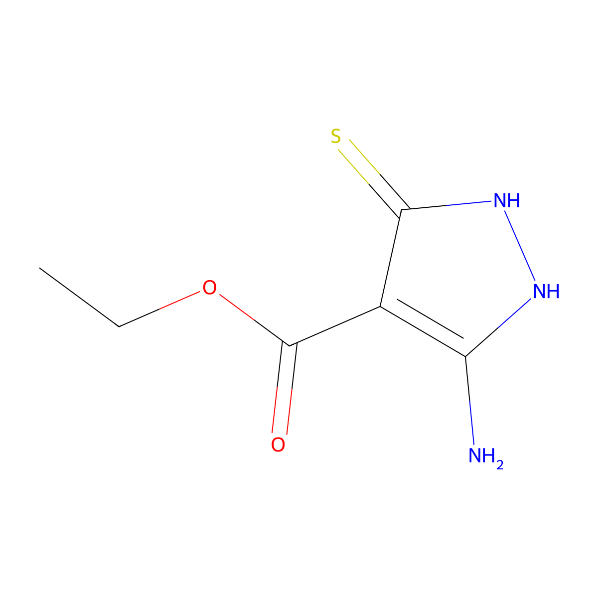 Ethyl 5-amino-3-thioxo-2,3-dihydro-1H-pyrazole-4-carboxylate molecular structure, CAS 392672-02-5