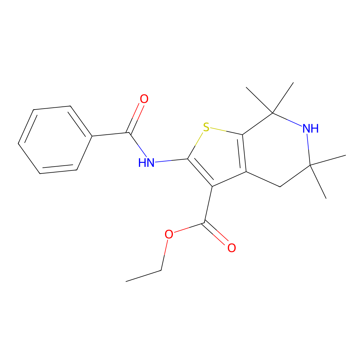 Ethyl 2-benzamido-5,5,7,7-tetramethyl-4,6-dihydrothieno[2,3-c]pyridine-3-carboxylate molecular structure, CAS 392673-04-0