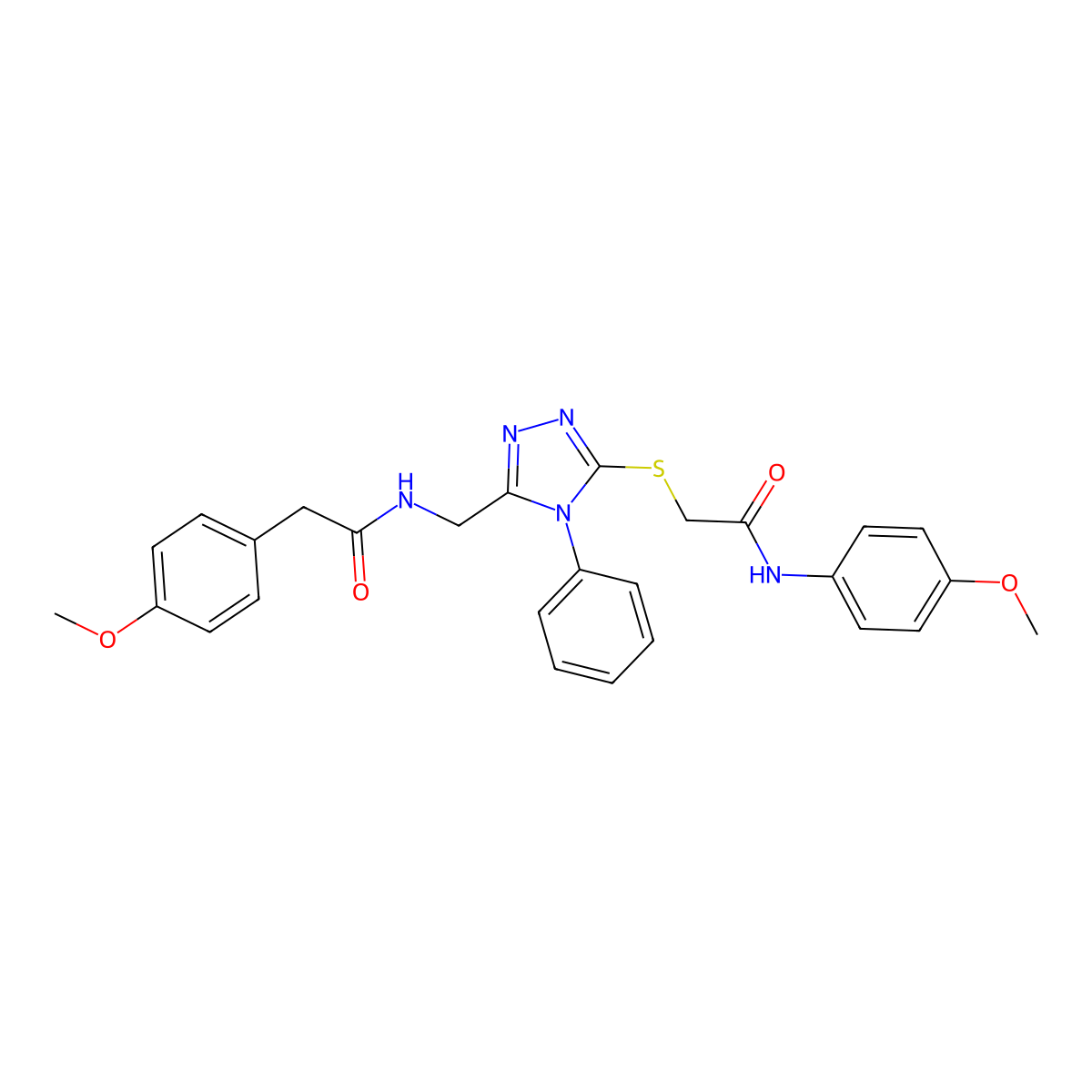 N-(4-methoxyphenyl)-2-((5-((2-(4-methoxyphenyl)acetamido)methyl)-4-phenyl-4H-1,2,4-triazol-3-yl)thio)acetamide molecular structure, CAS 392679-95-7