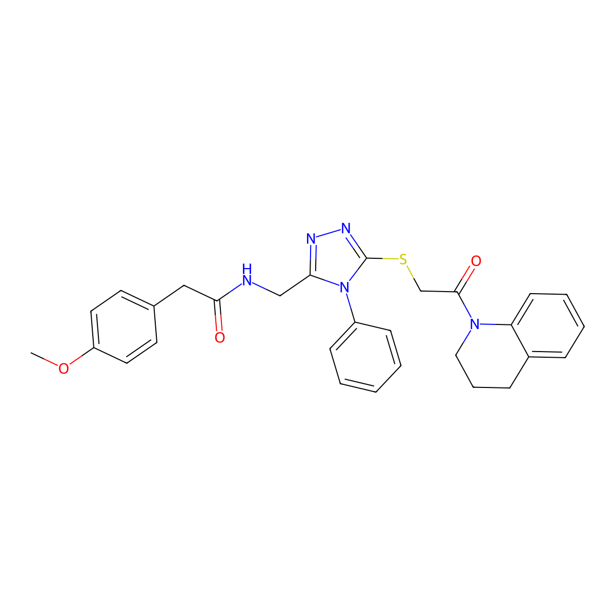 N-((5-((2-(3,4-dihydroquinolin-1(2H)-yl)-2-oxoethyl)thio)-4-phenyl-4H-1,2,4-triazol-3-yl)methyl)-2-(4-methoxyphenyl)acetamide molecular structure, CAS 392680-00-1