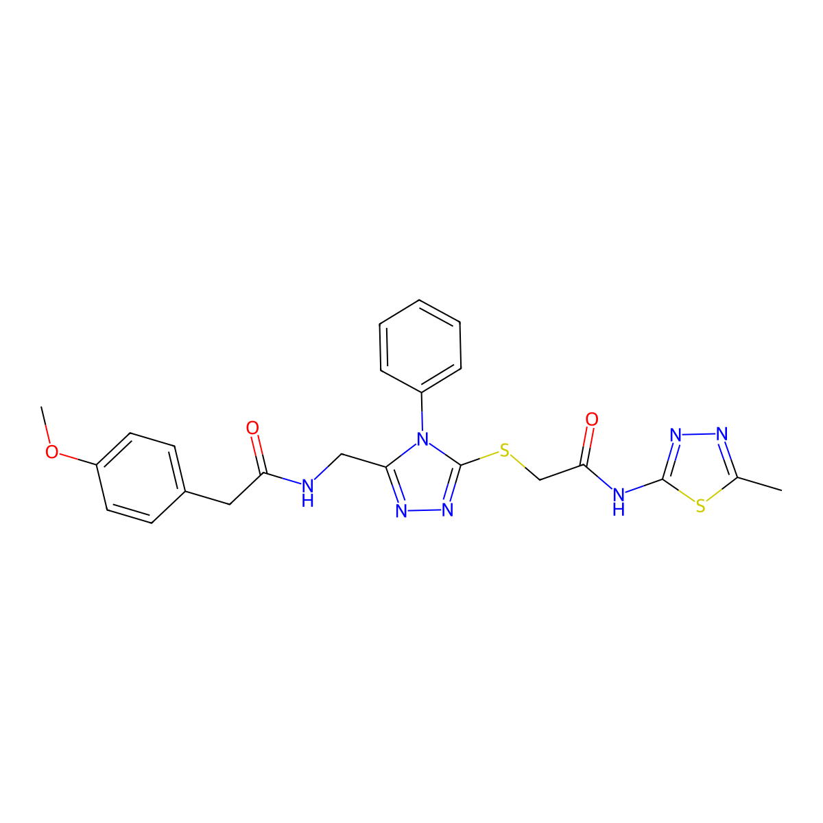 2-(4-methoxyphenyl)-N-((5-((2-((5-methyl-1,3,4-thiadiazol-2-yl)amino)-2-oxoethyl)thio)-4-phenyl-4H-1,2,4-triazol-3-yl)methyl)acetamide molecular structure, CAS 392680-04-5