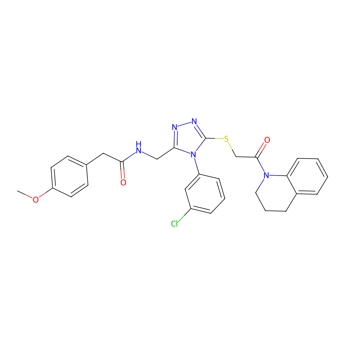 N-((4-(3-chlorophenyl)-5-((2-(3,4-dihydroquinolin-1(2H)-yl)-2-oxoethyl)thio)-4H-1,2,4-triazol-3-yl)methyl)-2-(4-methoxyphenyl)acetamide molecular structure, CAS 392680-14-7
