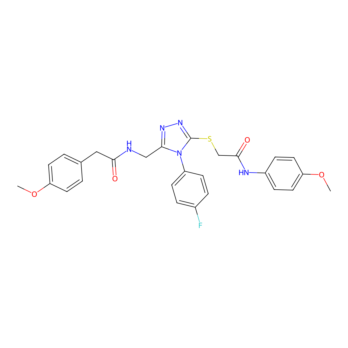 N-[[4-(4-fluorophenyl)-5-[2-(4-methoxyanilino)-2-oxoethyl]sulfanyl-1,2,4-triazol-3-yl]methyl]-2-(4-methoxyphenyl)acetamide molecular structure, CAS 392680-51-2