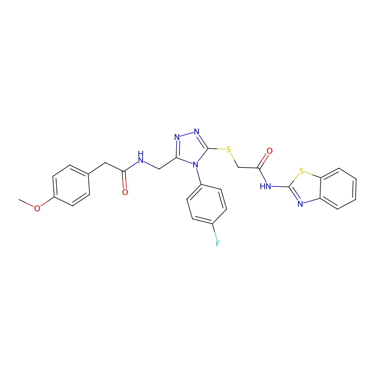 N-(benzo[d]thiazol-2-yl)-2-((4-(4-fluorophenyl)-5-((2-(4-methoxyphenyl)acetamido)methyl)-4H-1,2,4-triazol-3-yl)thio)acetamide molecular structure, CAS 392680-57-8