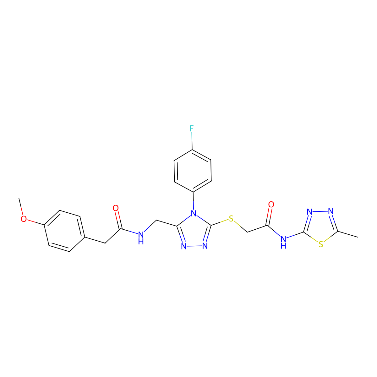 N-[[4-(4-fluorophenyl)-5-[2-[(5-methyl-1,3,4-thiadiazol-2-yl)amino]-2-oxoethyl]sulfanyl-1,2,4-triazol-3-yl]methyl]-2-(4-methoxyphenyl)acetamide molecular structure, CAS 392680-58-9