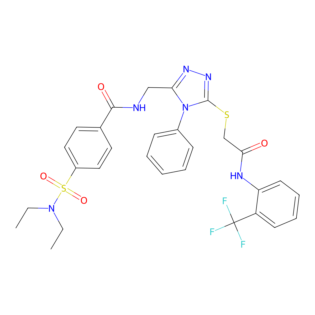 4-(N,N-diethylsulfamoyl)-N-((5-((2-oxo-2-((2-(trifluoromethyl)phenyl)amino)ethyl)thio)-4-phenyl-4H-1,2,4-triazol-3-yl)methyl)benzamide molecular structure, CAS 392681-27-5