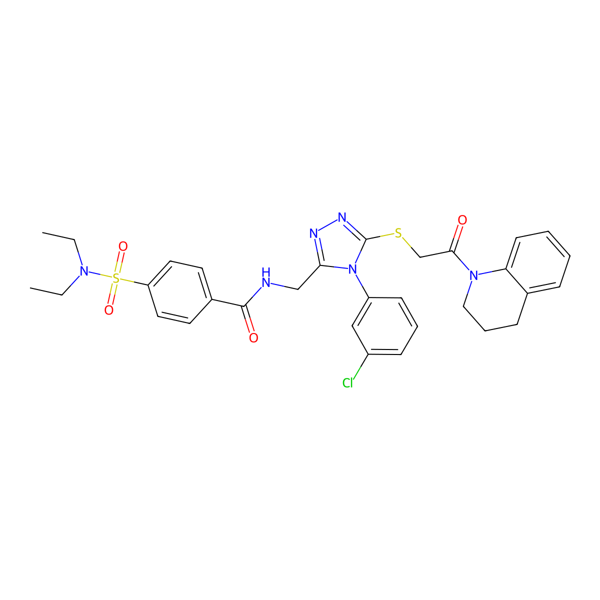 N-((4-(3-chlorophenyl)-5-((2-(3,4-dihydroquinolin-1(2H)-yl)-2-oxoethyl)thio)-4H-1,2,4-triazol-3-yl)methyl)-4-(N,N-diethylsulfamoyl)benzamide molecular structure, CAS 392681-44-6